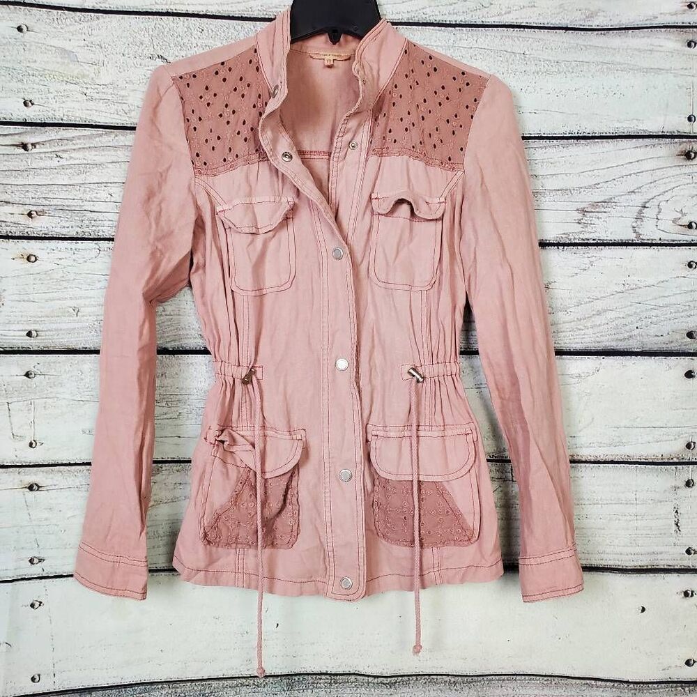 Maurices Linen Blend Utility Jacket Women’s XS Pink Eyelet Detail Pockets